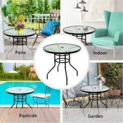 Costway 32'' Patio Round Table Tempered Glass Steel Frame Outdoor Pool Yard Garden -Costway GUEST cf9658da 7f04 4415 b054 d42199c977f7