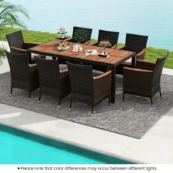 Costway 9PCS Patio Wicker Dining Set Acacia Wood Table Top Umbrella Hole Cushions Chairs -Costway GUEST cfc46b54 a06d 42cf 942a 78a12e1fbf02