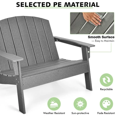 Costway 2PCS Patio Adirondack Chair Loveseat Bench HDPE Weather Resistant Grey 6 Costway 2PCS Patio Adirondack Chair Loveseat Bench HDPE Weather Resistant Grey - Image 4