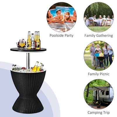 Costway 8 Gallon 3 In 1 Patio Rattan Cooler Bar Table Adjust Ice Bucket BrownBlack 7 Costway 8 Gallon 3 In 1 Patio Rattan Cooler Bar Table Adjust Ice Bucket BrownBlack - Image 5