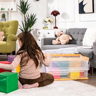 Costway 45L Collapsible Storage Bins Folding Plastic Stackable Utility Crates 4 Pack 4 Costway 45L Collapsible Storage Bins Folding Plastic Stackable Utility Crates 4 Pack - Image 2