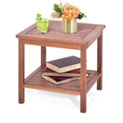 Costway Patio Acacia Wood Side Table 2-Tier Square End Table Porch Poolside Natural -Costway GUEST d02f4213 49b0 40bb 9bf6 476c7d54a246