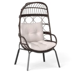 Costway Patio Wicker Rattan Egg Chair With Seat & Back Cushions Metal Indoor Outdoor