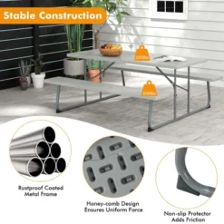 Costway Folding Picnic Table With 2 Benches All Weather Wood-like Tabletop Umbrella Hole Black/Grey/Green/White 19 Costway Folding Picnic Table With 2 Benches All Weather Wood-like Tabletop Umbrella Hole Black/Grey/Green/White -Costway GUEST d0cb2e03 57cf 462f be78 e21d0ddf6c25