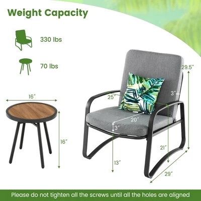 Costway 3pcs Patio Bistro Conversation Set DPC Tabletop Metal Cushioned Chairs Outdoor 4 Costway 3pcs Patio Bistro Conversation Set DPC Tabletop Metal Cushioned Chairs Outdoor - Image 2