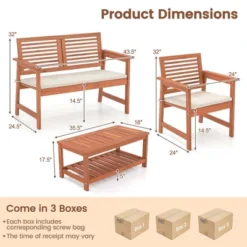 Costway 4 PCS Patio Conversation Set With Soft Seat Cushions 2-Tier Rectangle Coffee Table -Costway GUEST d0ff6615 5c56 49f3 bf5f 816f75be4b9e