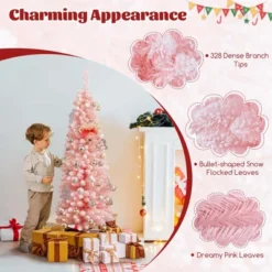 Costway 5/6/7/8 FT Artificial Pink Christmas Tree With 328/460/635/1000 Branch Tips Folding Metal Stand -Costway GUEST d114d22a 2745 42ff b16f ba7484632fbc