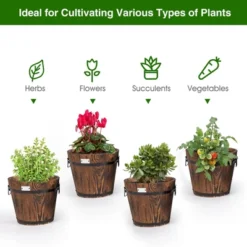 Costway 3 Pcs Wooden Planter Barrel Set Decorative Flower Bed Multiple Size -Costway GUEST d16e88a7 fb62 4ca7 b25a 3b63040d0f07