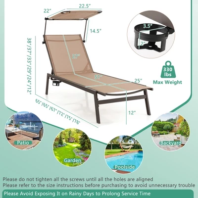 Costway Outdoor Chaise Lounge Chair With Sunshade 6-Level Adjustable Recliner Backyard 4 Costway Outdoor Chaise Lounge Chair With Sunshade 6-Level Adjustable Recliner Backyard - Image 2