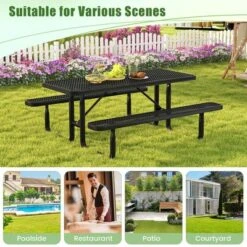 Costway 72" Coated Steel Camping Table With Seats Outdoor Picnic Table & Bench Set For 8 Black 18 Costway 72" Coated Steel Camping Table With Seats Outdoor Picnic Table & Bench Set For 8 Black -Costway GUEST d201c7d3 cae9 45d5 91e9 4494eded91aa