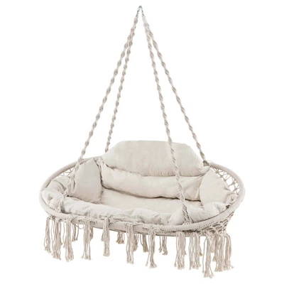 Costway Swing Chair Hand-Woven Rope Hanging Chair With Thick Cushion & Folding Metal Frame 12 Costway Swing Chair Hand-Woven Rope Hanging Chair With Thick Cushion & Folding Metal Frame - Image 10