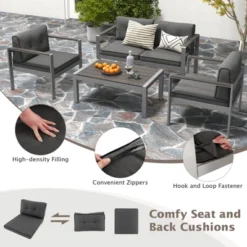 Costway 4 PCS Patio Aluminum Sofa Set Coffee Table Cushioned Loveseat Chair WPC Armrests -Costway GUEST d2122ccd caf6 4ac3 8e26 7e0076ca5b79