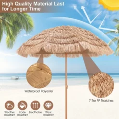 Costway 7.2FT Patio Thatched Tiki Umbrella W/Tilt 8 Ribs Hawaiian Hula Beach -Costway GUEST d24578f2 0cf3 4a51 a426 bd72ead203f5