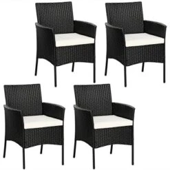 Costway Patio Rattan Arm Dining Chair Cushioned Sofa Furniture Black -Costway GUEST d26729c4 c5d3 4f51 8dcb 93da1d44262b
