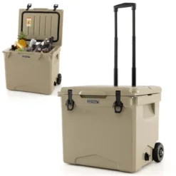 Costway 42 Qt Portable Cooler Roto Molded Ice Chest Insulated 5-7 Days With Wheels Handle Charcoal/Tan -Costway GUEST d2de28db c09b 4ad7 87c1 4cd0fa97d1ac