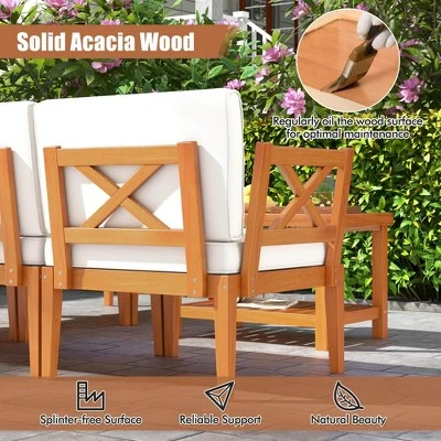Costway 6 PCS Acacia Wood Patio Furniture Set With Cushions And 2-Tier Coffee Table 10 Costway 6 PCS Acacia Wood Patio Furniture Set With Cushions And 2-Tier Coffee Table - Image 8
