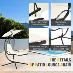 Costway Patio Hanging Hammock Chaise Lounge Chair With Canopy Cushion TurquoiseBeigeGrayOrange -Costway GUEST d2fe7556 13f3 4d00 abe7 4702144515c2