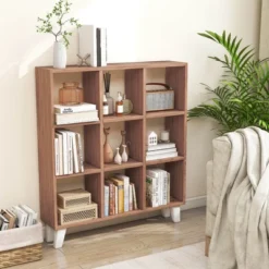 Costway 1 PCS 9-Cube Bookcase With 6 Removable Shelves Raised Support Feet For Living Room Brown/White -Costway GUEST d32e3155 21f3 4816 85ba 966c85cc9a15