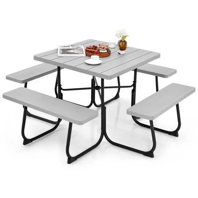 Costway Outdoor 8-person Square Picnic Table Bench Set With 4 Benches & Umbrella Hole Black/Grey/Green/White 13 Costway Outdoor 8-person Square Picnic Table Bench Set With 4 Benches & Umbrella Hole Black/Grey/Green/White - Image 11