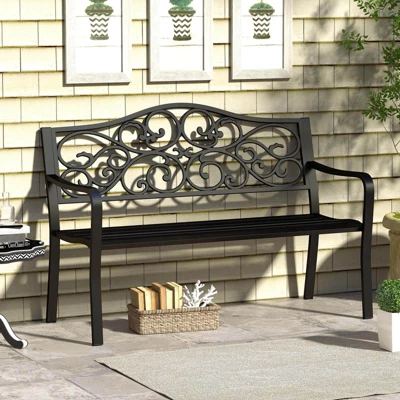 Costway 50" Porch Bench With Ergonomic Backrest & Armrests Floral Patterns Curved 6 Costway 50" Porch Bench With Ergonomic Backrest & Armrests Floral Patterns Curved - Image 4