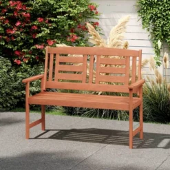 Costway Outdoor Solid Wood Loveseat With Inclined Backrest & Slatted Seat Teak Painting -Costway GUEST d38cb534 dcc7 4265 a541 1e43d17a35d2