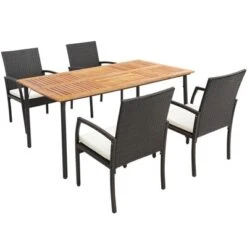 Costway 5PCS Patio Dining Set Cushion Armchairs Acacia Wood Table With Umbrella Hole -Costway GUEST d3911d28 0673 4831 b38f 69d8e46d44a5
