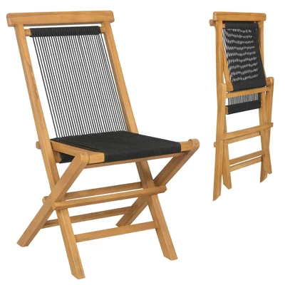 Costway 2/4 PCS Patio Folding Chairs With Woven Rope Seat & Back Indonesia Teak Wood For Porch Natural&Black 12 Costway 2/4 PCS Patio Folding Chairs With Woven Rope Seat & Back Indonesia Teak Wood For Porch Natural&Black - Image 10
