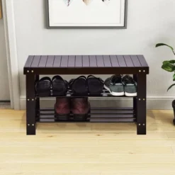 Costway 3 Tier Bamboo Shoe Rack Bench Storage Shelf Organizer Entryway Home Furni Black -Costway GUEST d3eab45a 5181 408f 99bc db3f02390a58