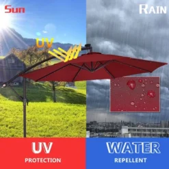Costway 10' Hanging Solar LED Umbrella Patio Sun Shade Offset Market W/Base Burgundy 15 Costway 10' Hanging Solar LED Umbrella Patio Sun Shade Offset Market W/Base Burgundy -Costway GUEST d406ff4f 286c 4862 a63c adc0cb8b9083