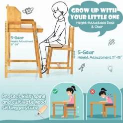 Costway Bamboo Kids Study Desk And Chair Set Height Adjustable Home School W/ Bookshelf -Costway GUEST d41351d5 92e4 4354 96d8 158349d2f643