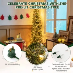 Costway 7ft Pre-lit PVC Artificial & Pine Needles Half Christmas Tree W/ 450 Branch Tips & 150 Lights -Costway GUEST d4173eec fd80 4a97 b94b ac977494718f