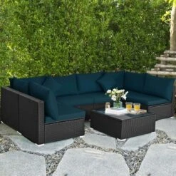 Costway 7PCS Patio Rattan Sofa Set Sectional Conversation Furniture Set Garden Beige/Navy/Gray -Costway GUEST d43b58de 2d2a 4468 9b87 192eaa064f3c