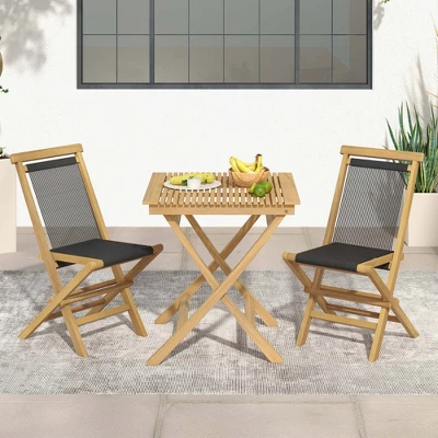 Costway 2/4 PCS Patio Folding Chairs With Woven Rope Seat & Back Indonesia Teak Wood For Porch Natural&Black 6 Costway 2/4 PCS Patio Folding Chairs With Woven Rope Seat & Back Indonesia Teak Wood For Porch Natural&Black - Image 4