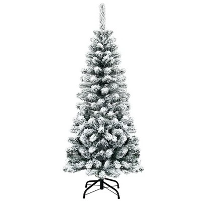 Costway 4.5/6/7.5 Ft Unlit Hinged Snow Flocked Artificial Pencil Christmas Tree With 242/500/641 Branch 11 Costway 4.5/6/7.5 Ft Unlit Hinged Snow Flocked Artificial Pencil Christmas Tree With 242/500/641 Branch - Image 9