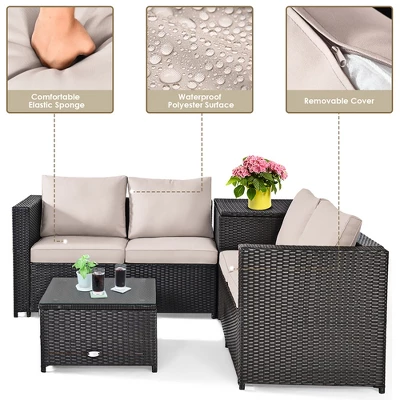 Costway 4PCS Outdoor Patio Rattan Furniture Set Cushioned Loveseat Storage Table 9 Costway 4PCS Outdoor Patio Rattan Furniture Set Cushioned Loveseat Storage Table - Image 7