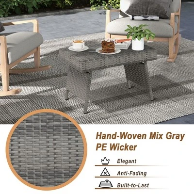 Costway Patio Folding Rattan Wicker Side Table End Coffee Table Portable Garden Mix Grey 8 Costway Patio Folding Rattan Wicker Side Table End Coffee Table Portable Garden Mix Grey - Image 6