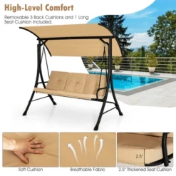 Costway 3-Seat Outdoor Porch Swing Adjustable Canopy Padded Cushions Steel Frame BeigeBlack 15 Costway 3-Seat Outdoor Porch Swing Adjustable Canopy Padded Cushions Steel Frame BeigeBlack -Costway GUEST d4a52791 5669 48fa a4ac c8091b4190b7