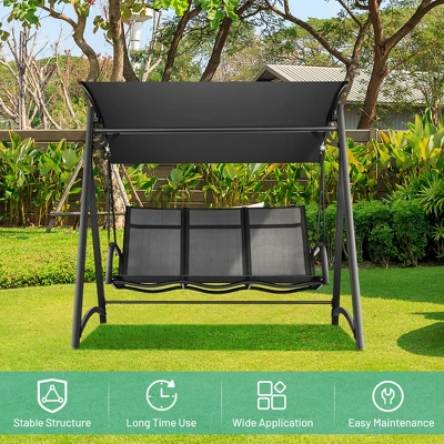 Costway Outdoor 3-Person Porch Swing Chair Aluminum Frame Adjust Canopy Patio 6 Costway Outdoor 3-Person Porch Swing Chair Aluminum Frame Adjust Canopy Patio - Image 4