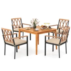 Costway 5 PCS Patio Acacia Wood Dining Set With Soft Seat Cushions Umbrella Hole For Yard -Costway GUEST d4d228e8 33a4 473f bae4 f798fc02b0a0