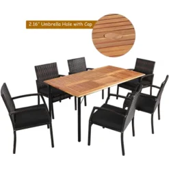 Costway 7PCS Patio Rattan Dining Chair Table Set With Cushion Umbrella Hole Black/Navy -Costway GUEST d4ecb5b6 6c7b 47b2 aea2 3782c9d08bf3