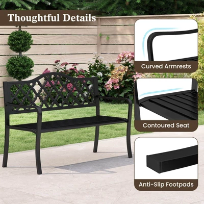 Costway 50.5" Patio Bench Slatted Metal Garden Bench For 2-3 People Park-Style Loveseat 11 Costway 50.5" Patio Bench Slatted Metal Garden Bench For 2-3 People Park-Style Loveseat - Image 9