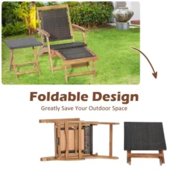 Costway 2PCS Patio Rattan Folding Lounge Chair Table Acacia Wood W/Retractable Footrest -Costway GUEST d51bd77a 5fde 4aa2 846b 568e2574afee 1