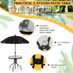 Costway 6 PCS Patio Dining Set Folding Chairs Glass Table Tilt Umbrella Garden -Costway GUEST d545f2e6 f727 4384 aea9 d9a25c14b0c9