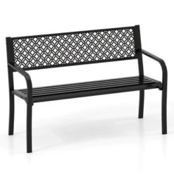 Costway 50" Outdoor Garden Bench With Geometric Lattice Backrest Armrests And Slatted Seat Black/Gray 23 Costway 50" Outdoor Garden Bench With Geometric Lattice Backrest Armrests And Slatted Seat Black/Gray -Costway GUEST d54e2c98 8b54 4b12 8da9 6477832b1ae0