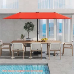 Costway 13 FT Large Patio Umbrella With LED Solar Lights Crank Handle 12 Heavy-Duty Ribs Beige/Brown/Gray/Navy/Orange/Wine -Costway GUEST d566f3fd 011c 41eb b765 0bc74ee7ad47