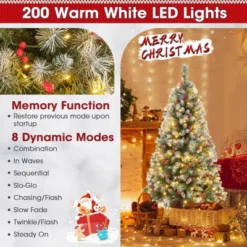 Costway 5FT/6.5FT/7.5FT Artificial Christmas Tree Hinged With 200/420/560/650 Warm LED Lights & 126/207/267/309 Red Berries -Costway GUEST d57a2282 24d0 4418 b765 0674bd01cf23