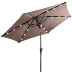 Costway 9ft Patio Solar Umbrella LED Patio Market Steel Tilt W/ Crank Outdoor (Tan) -Costway GUEST d5978e04 3dd6 455a b978 f86ea4aabbcb