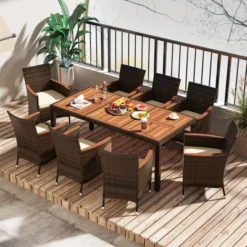 Costway 9PCS Patio Rattan Dining Set Armrest Cushioned Chair With Acacia Wood Table, 1.96" Umbrella Hole 21 Costway 9PCS Patio Rattan Dining Set Armrest Cushioned Chair With Acacia Wood Table, 1.96" Umbrella Hole -Costway GUEST d5bf6374 3bcb 4c69 9d60 27f7a6fadd69