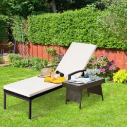 Costway Patio Rattan Lounge Chair Recliner Back Adjustable Cushioned Garden Brown -Costway GUEST d64035a4 0274 434b b0ea fab6e9138c05