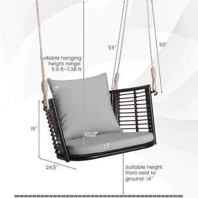 Costway Patio Hanging Rattan Basket Chair Swing Hammock Chair With Seat Cushion Navy/Grey/Beige 4 Costway Patio Hanging Rattan Basket Chair Swing Hammock Chair With Seat Cushion Navy/Grey/Beige - Image 2